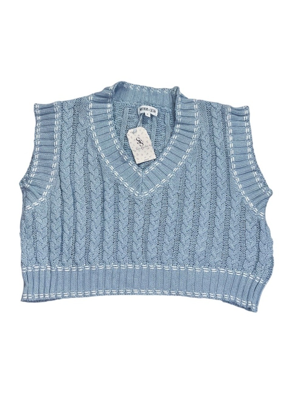 WhiteRoom + Cactus Cable Knit Sweater Vest NWT Blue size Medium
